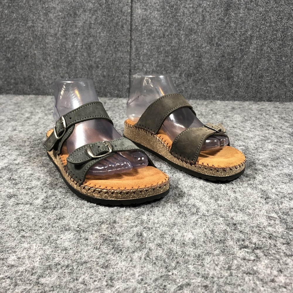 Klimatsakis Slide‎ Sandals Womens 6.5 Gray Taupe Leather Double Strap